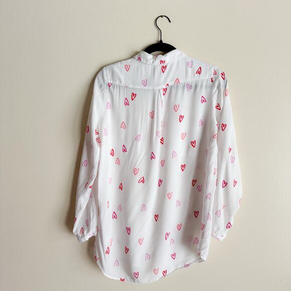 Joules White + Pink Heart Print Elvina Button Down Woven Love Valentines Blouse - Picture 8 of 10